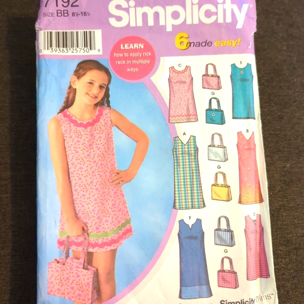 Simplicity #7192 Sz AA 7-14 Also For Girls Plus 8 1/2-16 1/2 6 Made Ezy Uncut FF